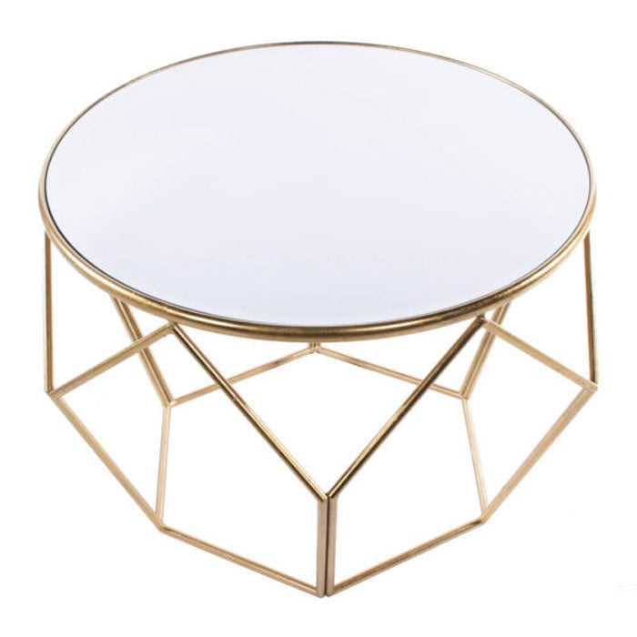 Geometric Gold Framed End Table with Mirrored Top