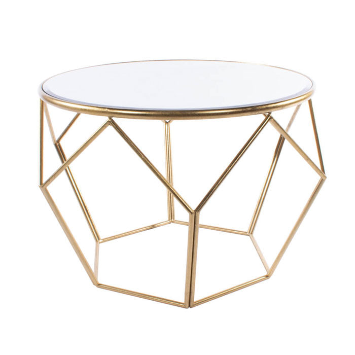Geometric Gold Framed End Table with Mirrored Top