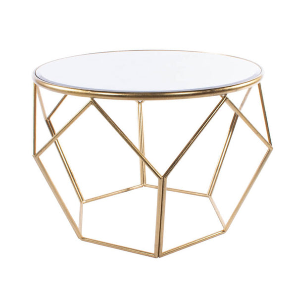 Geometric Gold Framed End Table with Mirrored Top