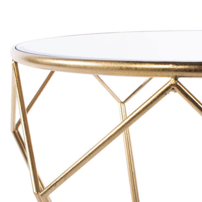 Geometric Gold Framed End Table with Mirrored Top