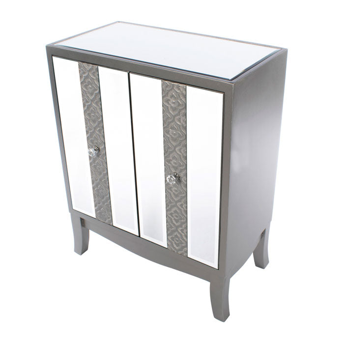 Grey Two Door Mirrored Cabinet with Orchid Pattern