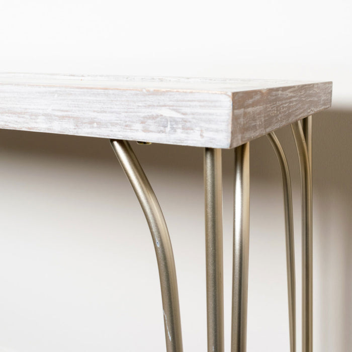 Patterned Tree Console Table in White Wood with Champagne Legs