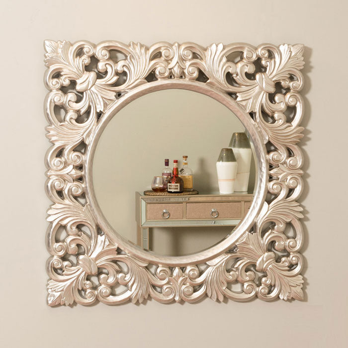 Baroque Themed Square Wall Mirror in Champagne Gold