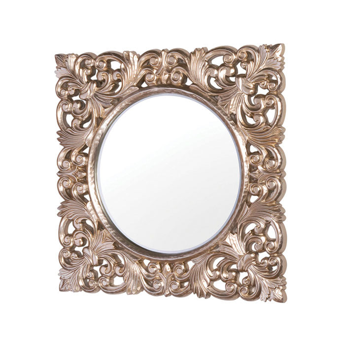 Baroque Themed Square Wall Mirror in Champagne Gold