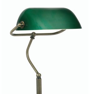 Bankers Table Lamp in Antique Brass with Green Glass Shade