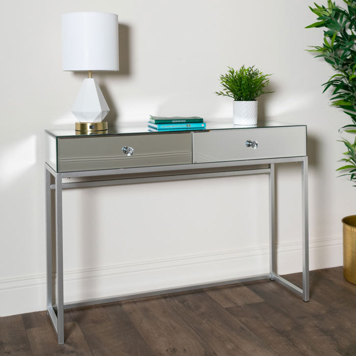2-Drawer Silver Mirrored Console Table