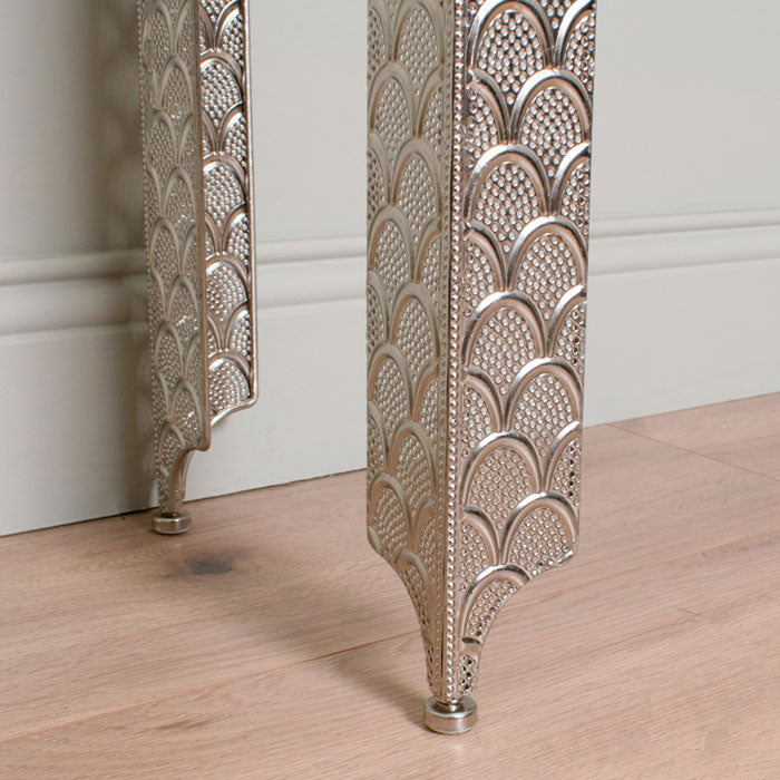 Decorative Silver Console Table with Mirrored Glass Top