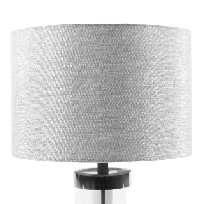 Glass Cylinder Table Lamp in Satin Silver with Grey Shade