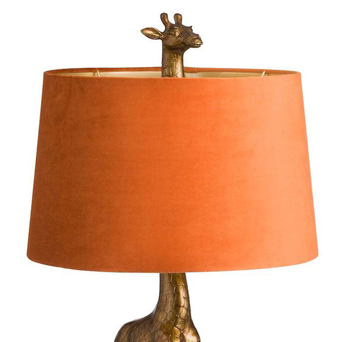 Giraffe Table Lamp in Antique Gold with Orange Lamp Shade