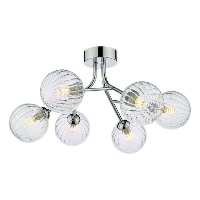 Yiska Semi Flush 6 Light Polished Chrome Ribbed Glass
