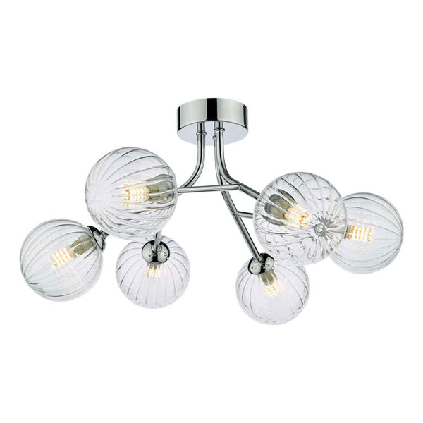 Yiska Semi Flush 6 Light Polished Chrome Ribbed Glass