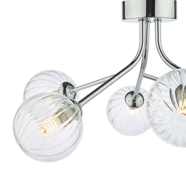 Yiska Semi Flush 6 Light Polished Chrome Ribbed Glass