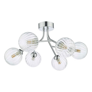 Yiska Semi Flush 6 Light Polished Chrome Ribbed Glass