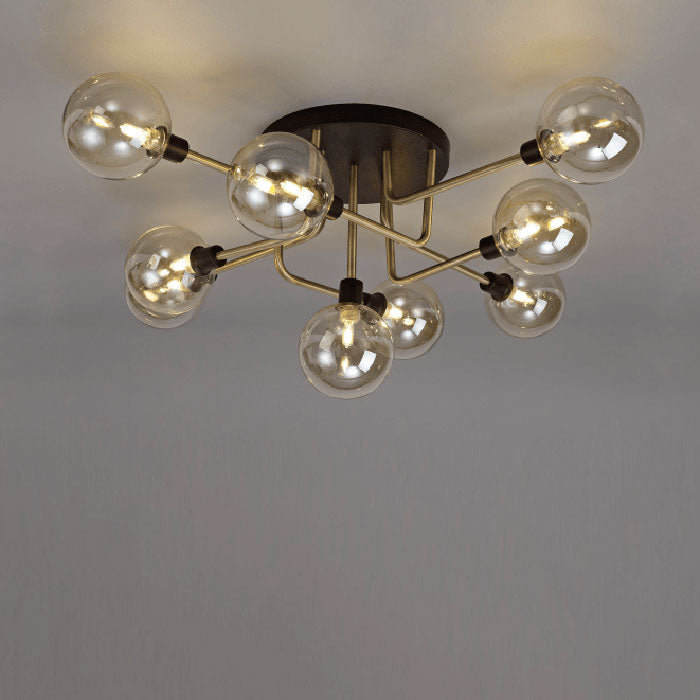 9-Light Globe Ceiling Fitting in Antique Brass and Matt Black