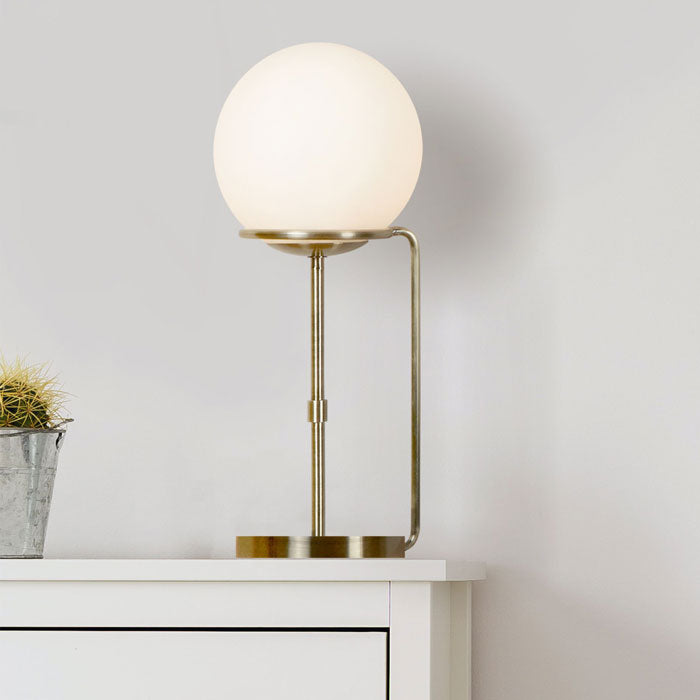 Antique Brass Sphere Table Lamp with White Glass Globe — Barrett Castle