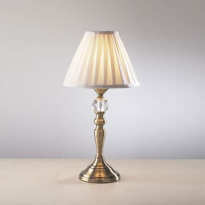 Antique Brass Touch Lamp with Pleated Shade