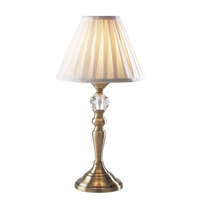 Shiny Brass Table Lamp with Pleated Empire Cylinder Shade – Mimi's